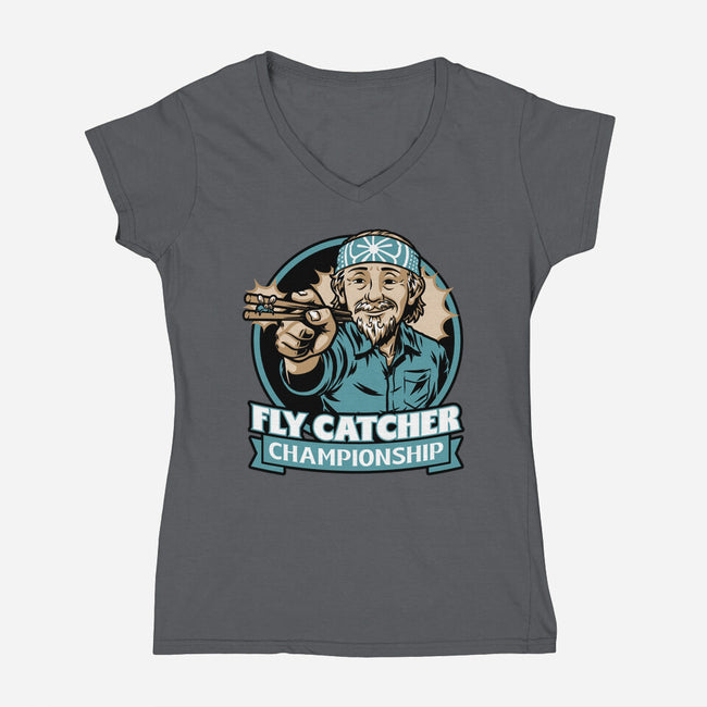 Karate Fly Catcher Champion-Womens-V-Neck-Tee-Studio Mootant