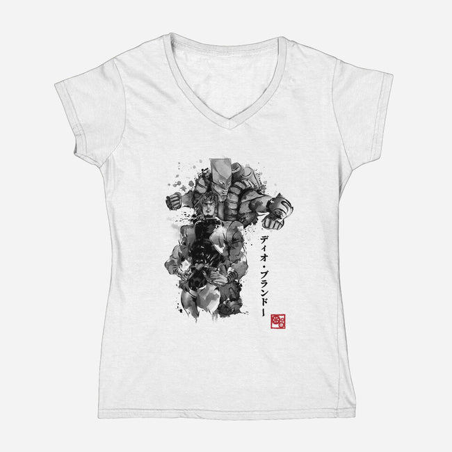 Za Warudo Sumi-e-womens v-neck tee-DrMonekers
