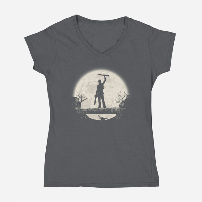 Boom Moon-Womens-V-Neck-Tee-rocketman_art