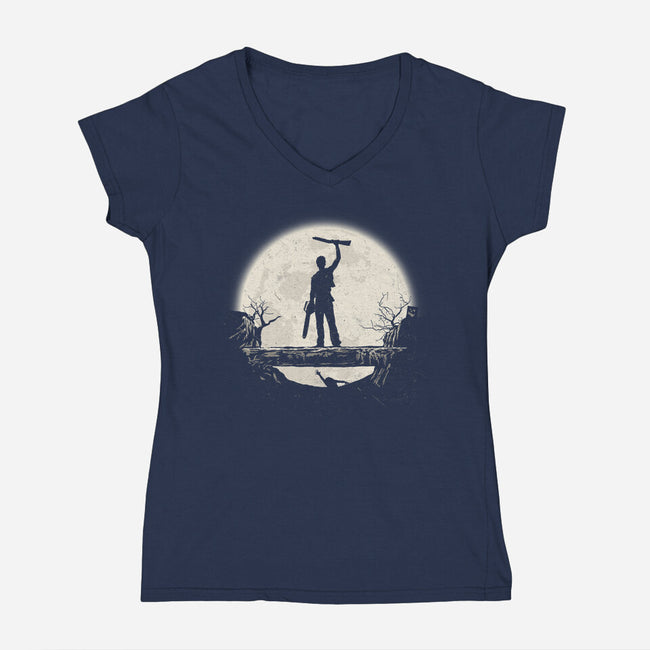 Boom Moon-Womens-V-Neck-Tee-rocketman_art