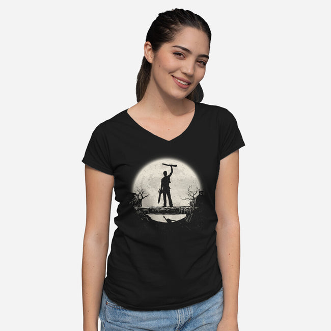 Boom Moon-Womens-V-Neck-Tee-rocketman_art