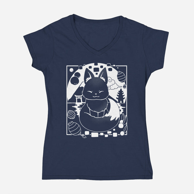 Fox Lantern-Womens-V-Neck-Tee-Vallina84