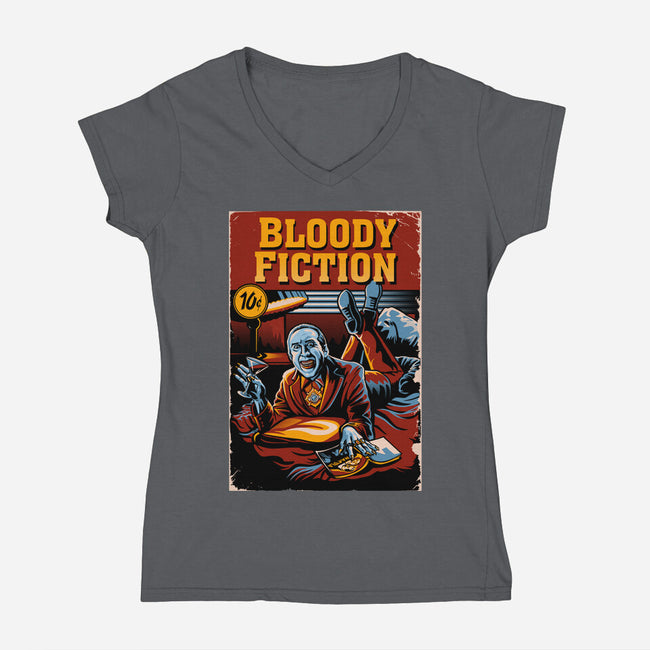 Bloody Fiction-Womens-V-Neck-Tee-daobiwan