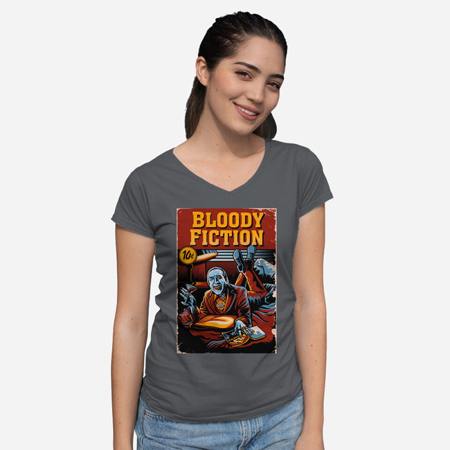 Bloody Fiction-Womens-V-Neck-Tee-daobiwan