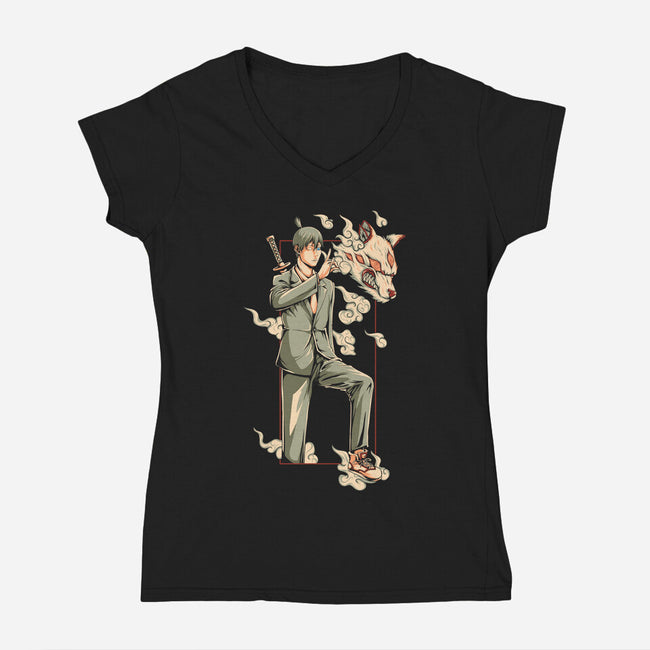 Summon Fox Devil-Womens-V-Neck-Tee-ilustraziz