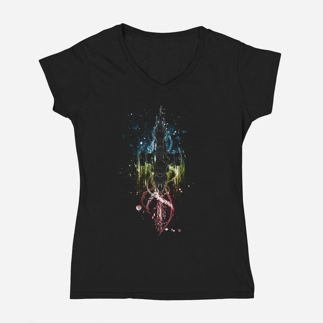 Serenity Space Ship-Womens-V-Neck-Tee-kharmazero