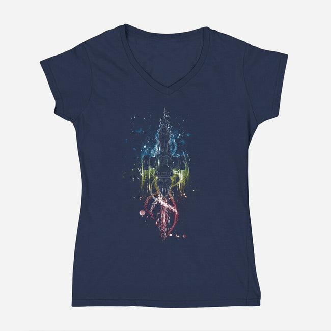 Serenity Space Ship-Womens-V-Neck-Tee-kharmazero