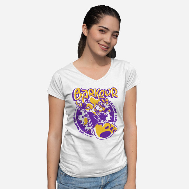 Parkour Dog-Womens-V-Neck-Tee-estudiofitas