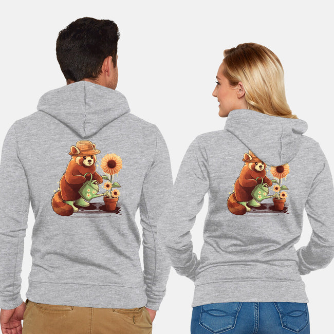 Red Panda Gardener-Unisex-Zip-Up-Sweatshirt-NemiMakeit