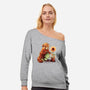 Red Panda Gardener-Womens-Off Shoulder-Sweatshirt-NemiMakeit