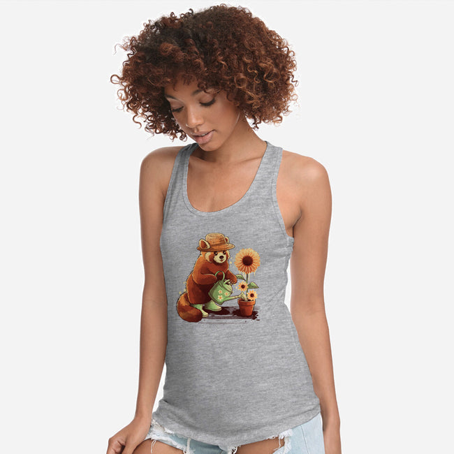 Red Panda Gardener-Womens-Racerback-Tank-NemiMakeit