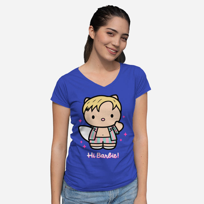 Waving Doll-Womens-V-Neck-Tee-Raffiti