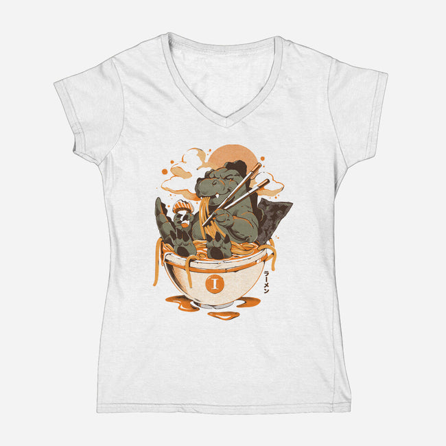 Monster's Ramen Bowl-Womens-V-Neck-Tee-ilustrata