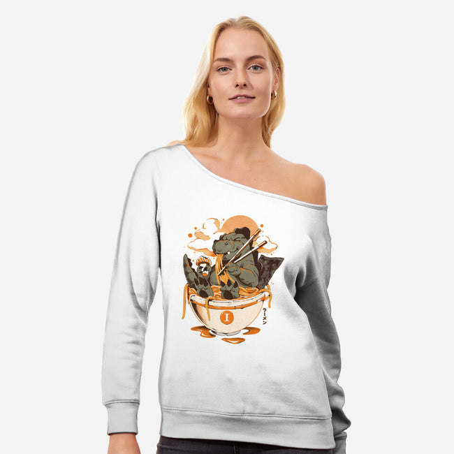 Monster's Ramen Bowl-Womens-Off Shoulder-Sweatshirt-ilustrata