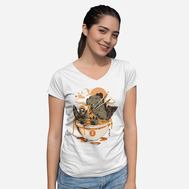 Monster's Ramen Bowl-Womens-V-Neck-Tee-ilustrata