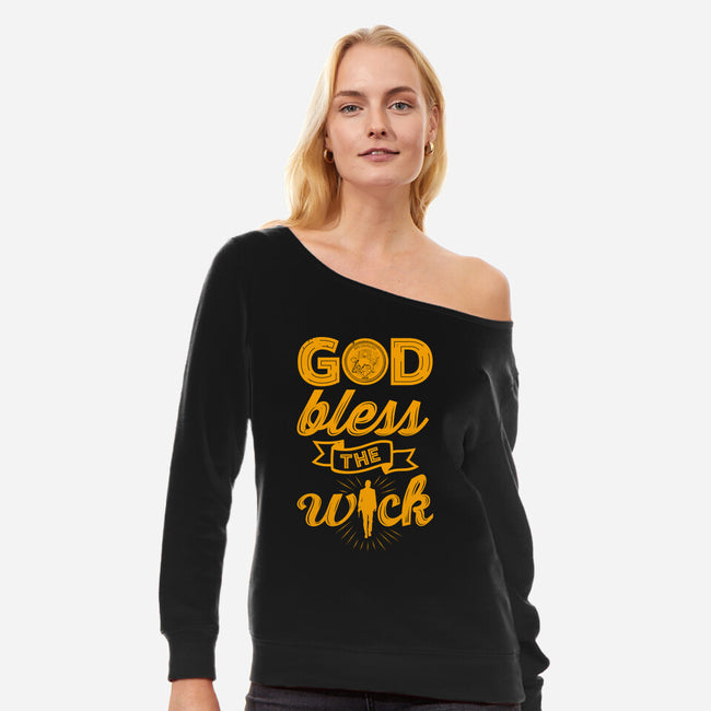 God Bless The Wick-Womens-Off Shoulder-Sweatshirt-Boggs Nicolas