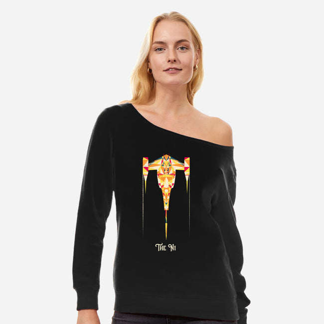 The N1-Womens-Off Shoulder-Sweatshirt-rocketman_art