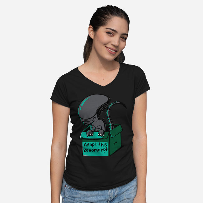 Adopt This Xenomorph-Womens-V-Neck-Tee-Eilex Design