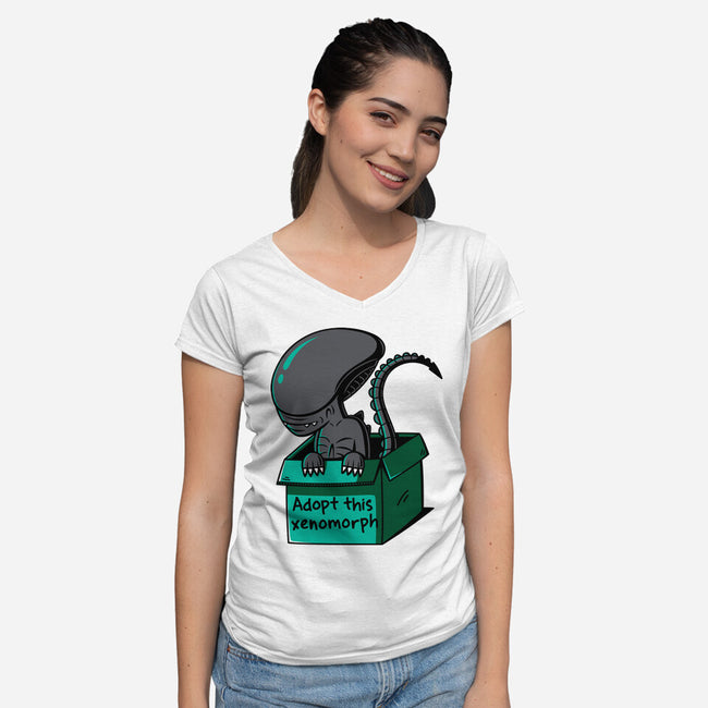 Adopt This Xenomorph-Womens-V-Neck-Tee-Eilex Design