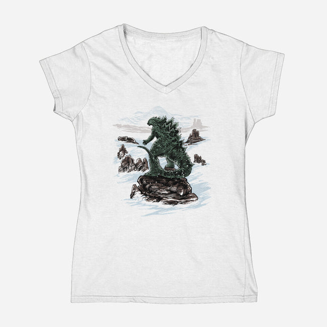 Kaiju Above The Sea Of Fog-Womens-V-Neck-Tee-zascanauta
