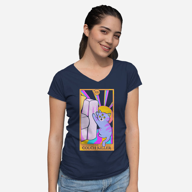 Cat The Couch Killer-Womens-V-Neck-Tee-tobefonseca