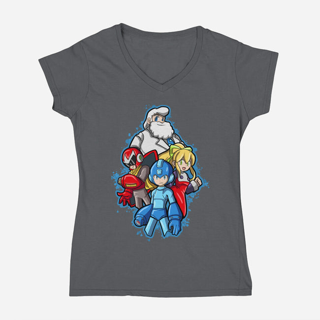 My Robot Family-Womens-V-Neck-Tee-nickzzarto