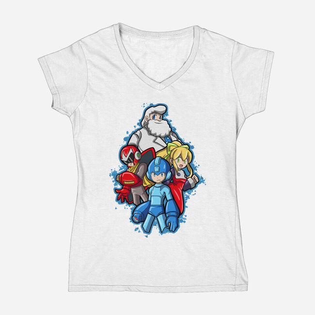 My Robot Family-Womens-V-Neck-Tee-nickzzarto