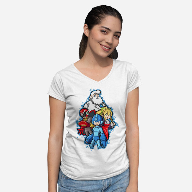 My Robot Family-Womens-V-Neck-Tee-nickzzarto