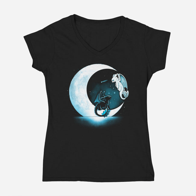 Dragons Moon-Womens-V-Neck-Tee-Vallina84