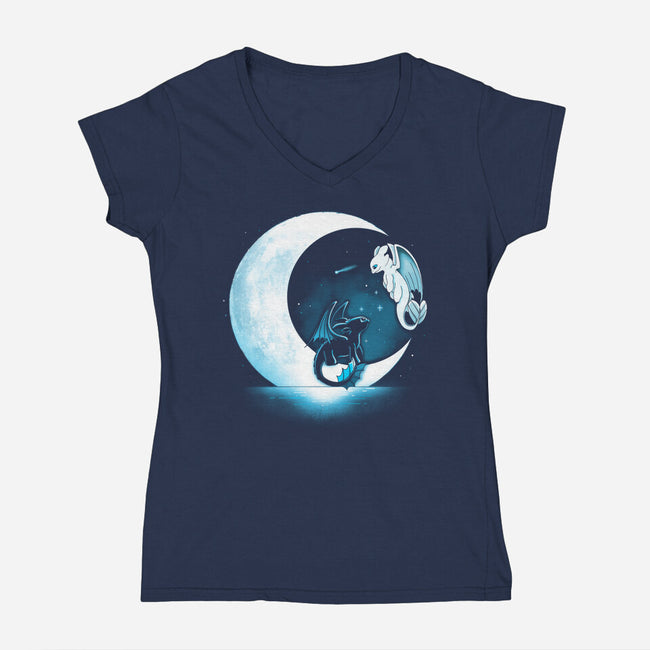 Dragons Moon-Womens-V-Neck-Tee-Vallina84