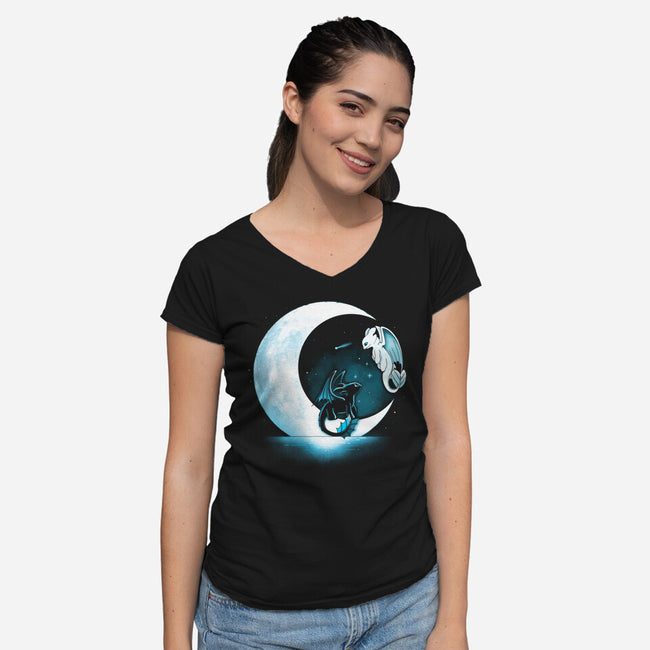 Dragons Moon-Womens-V-Neck-Tee-Vallina84