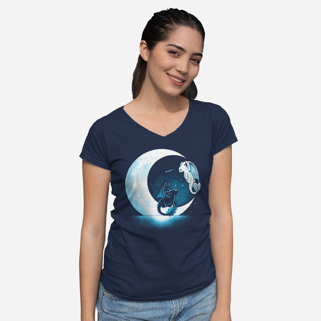 Dragons Moon-Womens-V-Neck-Tee-Vallina84