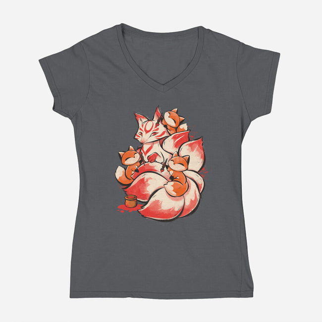 The Kitsune Tattoo-Womens-V-Neck-Tee-ricolaa