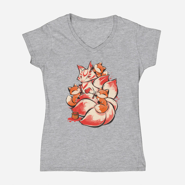 The Kitsune Tattoo-Womens-V-Neck-Tee-ricolaa