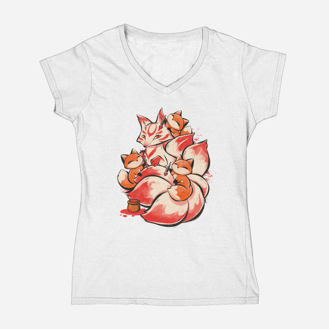The Kitsune Tattoo-Womens-V-Neck-Tee-ricolaa