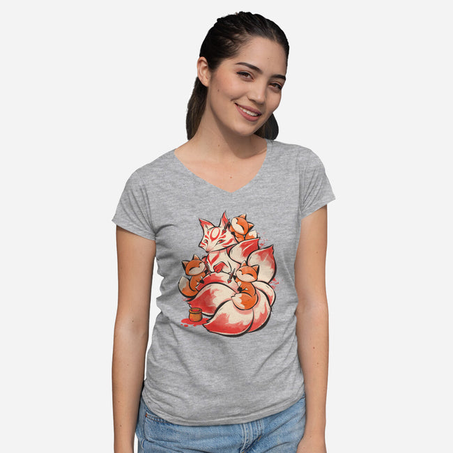 The Kitsune Tattoo-Womens-V-Neck-Tee-ricolaa