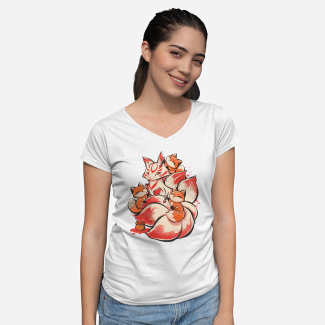 The Kitsune Tattoo-Womens-V-Neck-Tee-ricolaa