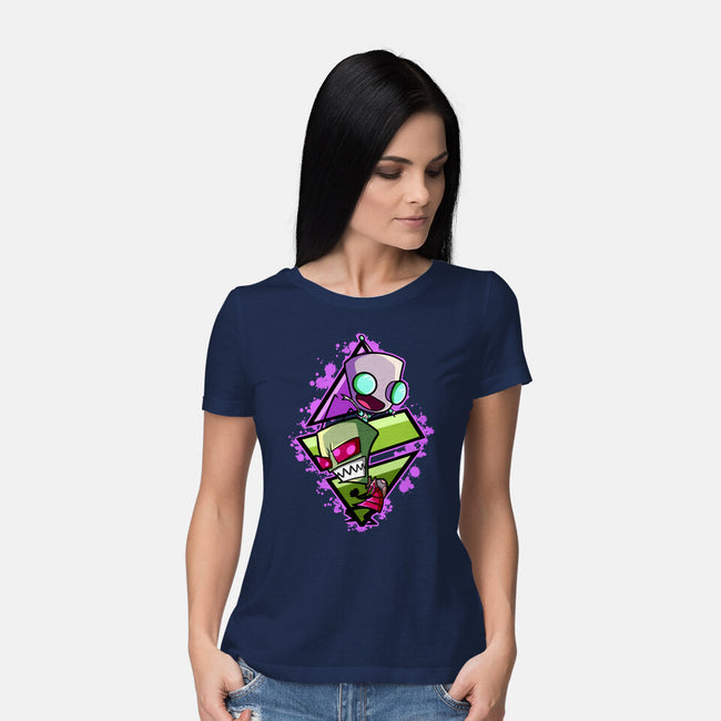 Invader And Robot-Womens-Basic-Tee-nickzzarto