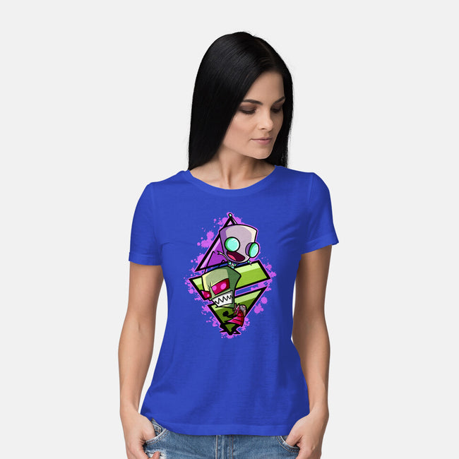 Invader And Robot-Womens-Basic-Tee-nickzzarto