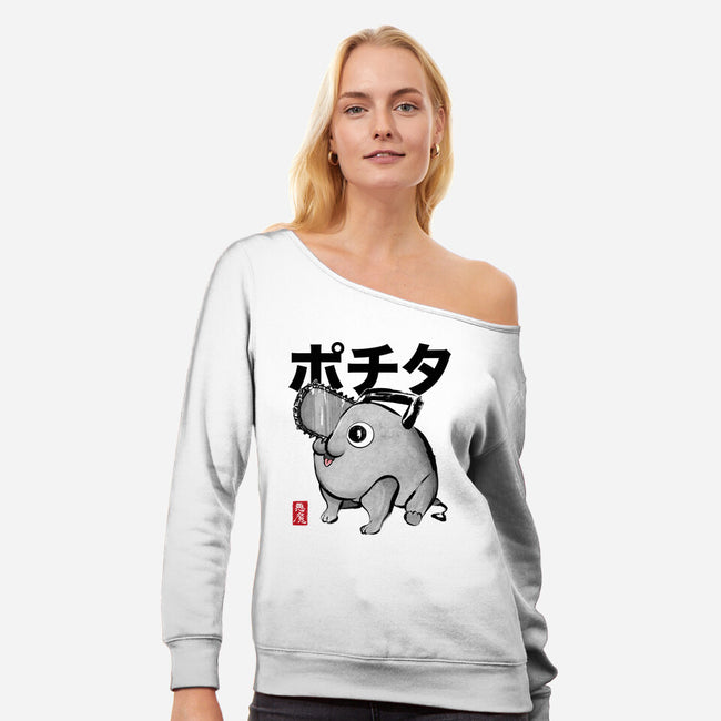 Chainsaw Devil Sumi-e-Womens-Off Shoulder-Sweatshirt-DrMonekers