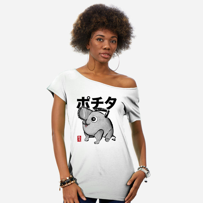 Chainsaw Devil Sumi-e-Womens-Off Shoulder-Tee-DrMonekers