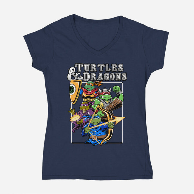 Turtles And Dragons-Womens-V-Neck-Tee-Andriu