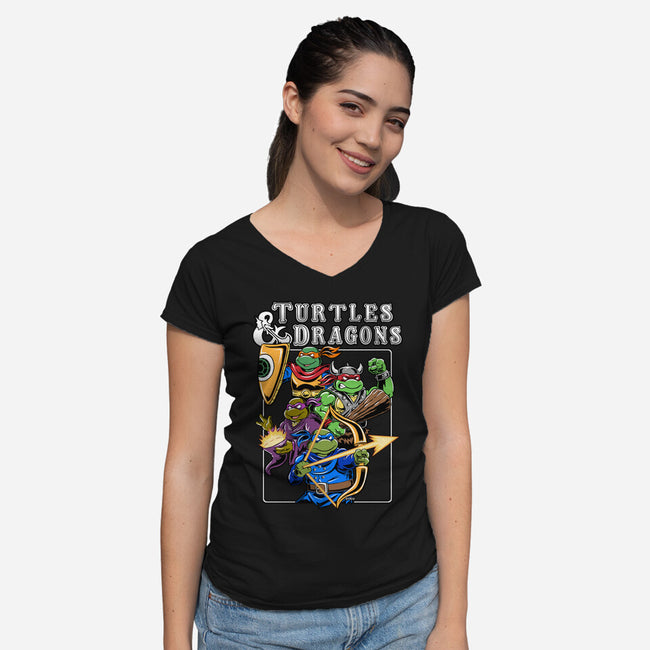 Turtles And Dragons-Womens-V-Neck-Tee-Andriu
