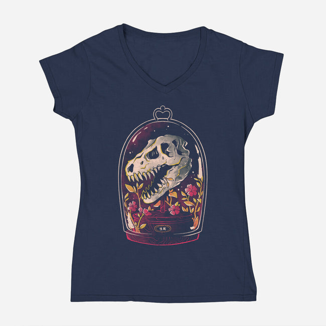Dino Relic-Womens-V-Neck-Tee-eduely