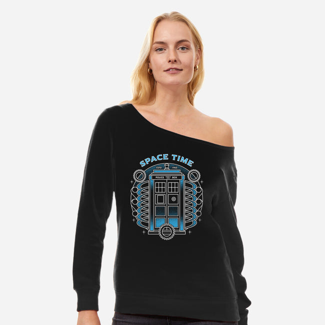 Blue Phone Box-Womens-Off Shoulder-Sweatshirt-Logozaste