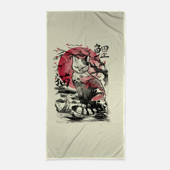 Japanese Cat Print-None-Beach-Towel-fanfabio