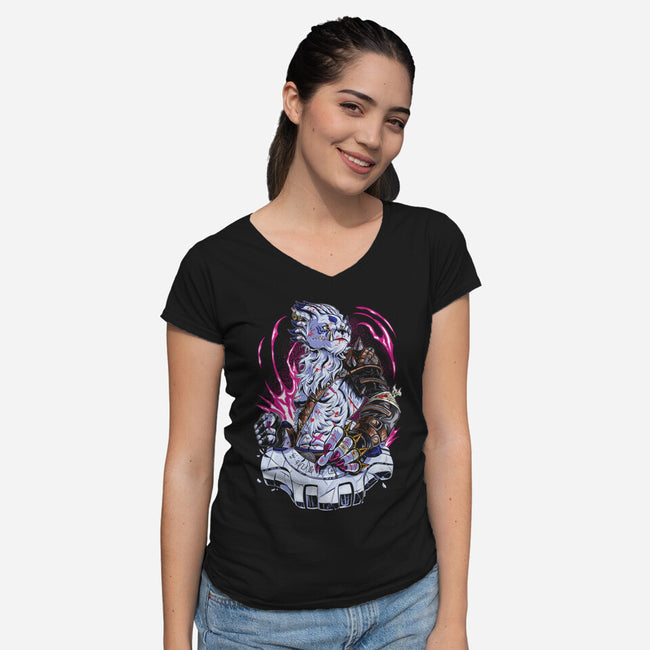 Warrior Wolf-Womens-V-Neck-Tee-Nihon Bunka