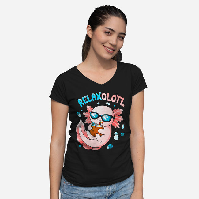 Relaxolotl-Womens-V-Neck-Tee-Vallina84