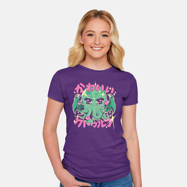 Cutethulhu Loves-Womens-Fitted-Tee-ilustrata