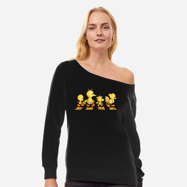 Yellow Birdy Road-womens off shoulder sweatshirt-PrimePremne
